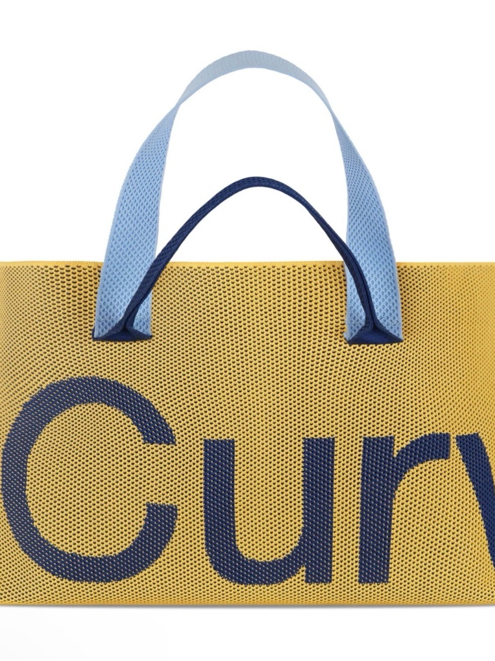 Yellow Mesh Tote Bag with Navy Accent